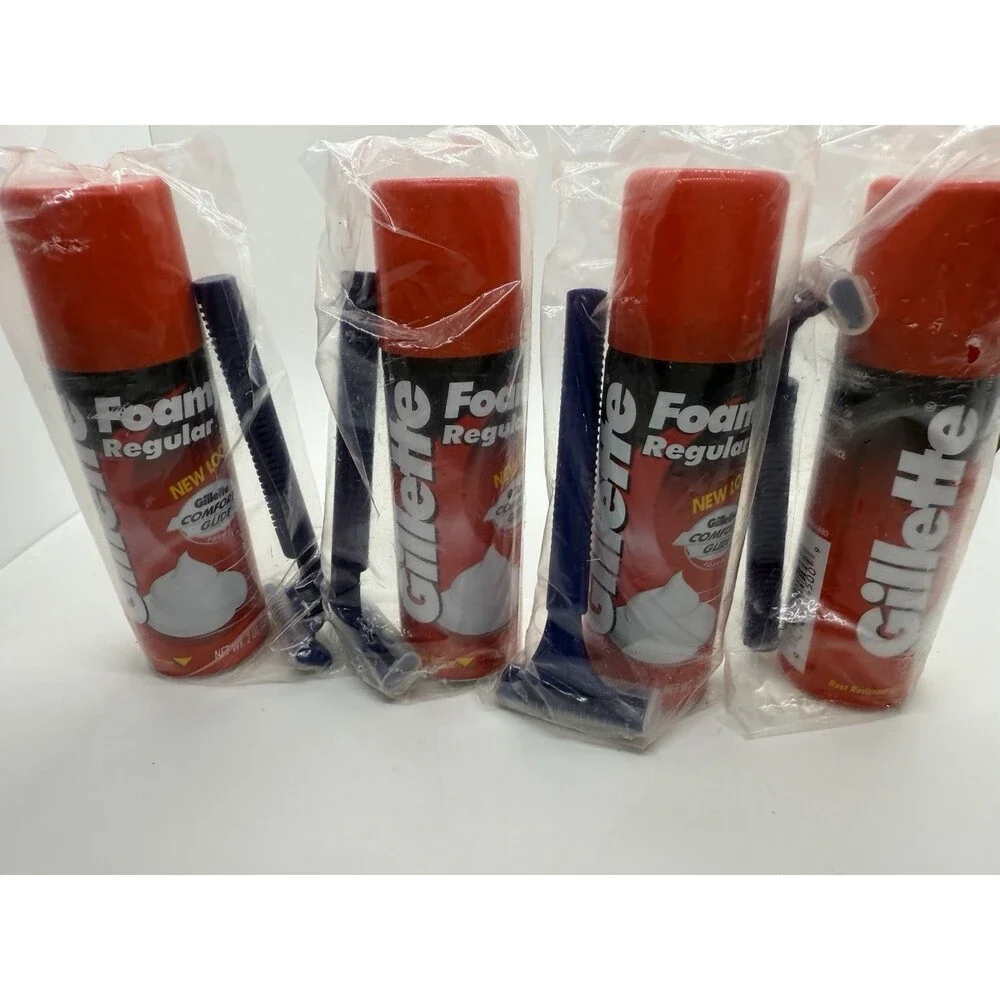 Gillette FOAMY Regular Shave Foam  2 oz (56g) & Razor Set Travel Sz 4 Packs Rare